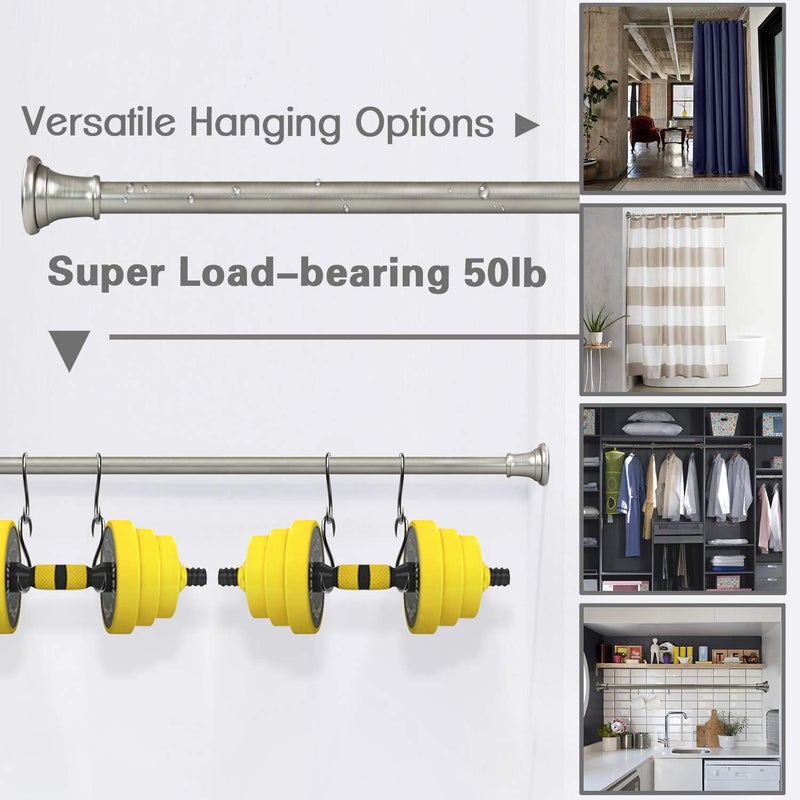 SHERY Shower Rod Tension Shower Curatin Rod Adjustable Shower Curtain Pole in Screw Or No Need Tool Mounted Nickle and Black - Image 3